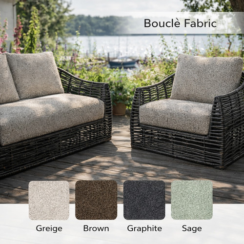 Bouclé rattan garden sofa - rattan, &